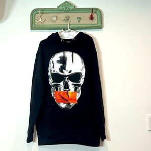 Brand New Shhh Skull Orange Tape Hooded Sweatshirt Black Men’s XL streetwear nwt